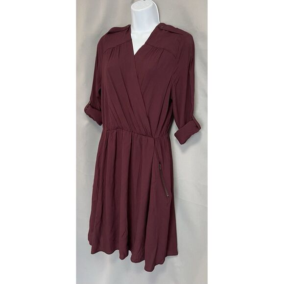 MAEVE ANTHROPOLOGIE BURGUNDY DRESS V-NECK BOHO SIZE MEDIUM - Picture 2 of 16